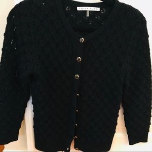 Trina Turk black cropped 100% soft wool cardigan S